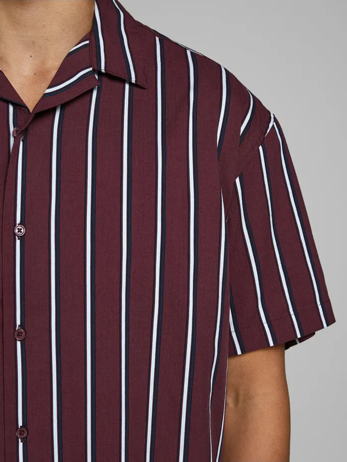 Shirts JACK and JONES Mens STRIPED SHORT SLEEVED SHIRT Purple Zinfandel On Sale