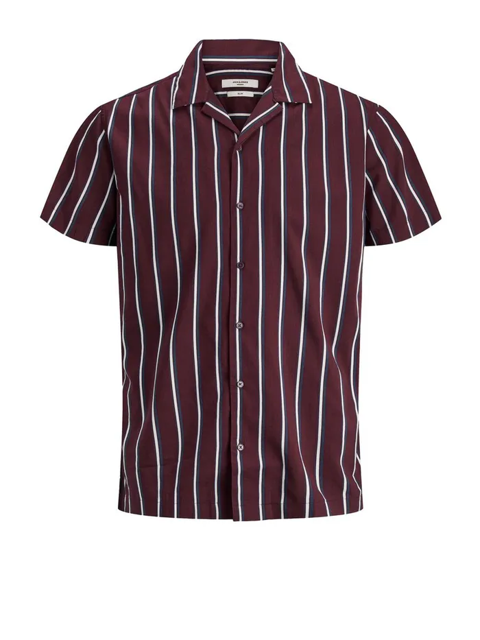Shirts JACK and JONES Mens STRIPED SHORT SLEEVED SHIRT Purple Zinfandel On Sale