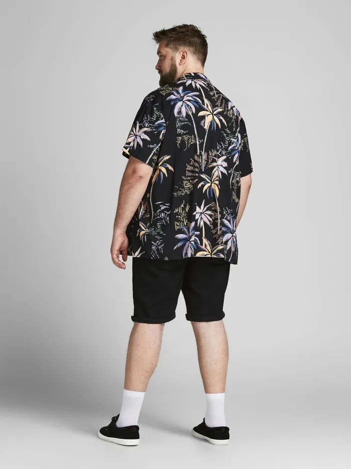 Shirts JACK and JONES Mens TROPICAL RESORT PLUS SIZE SHORT SLEEVED SHIRT Black Tap Shoe Near Me