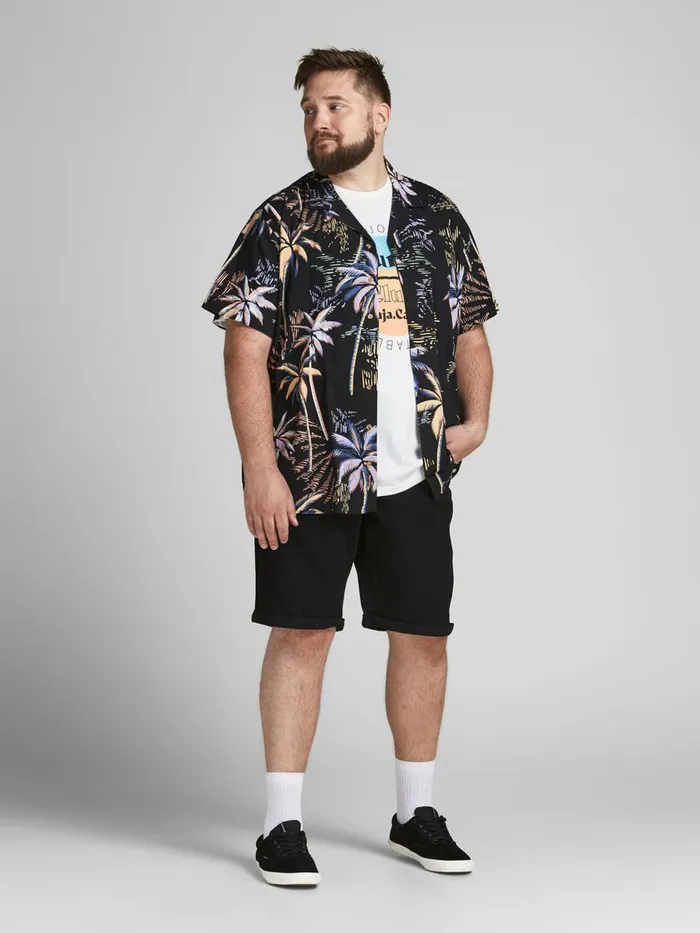 Shirts JACK and JONES Mens TROPICAL RESORT PLUS SIZE SHORT SLEEVED SHIRT Black Tap Shoe Near Me