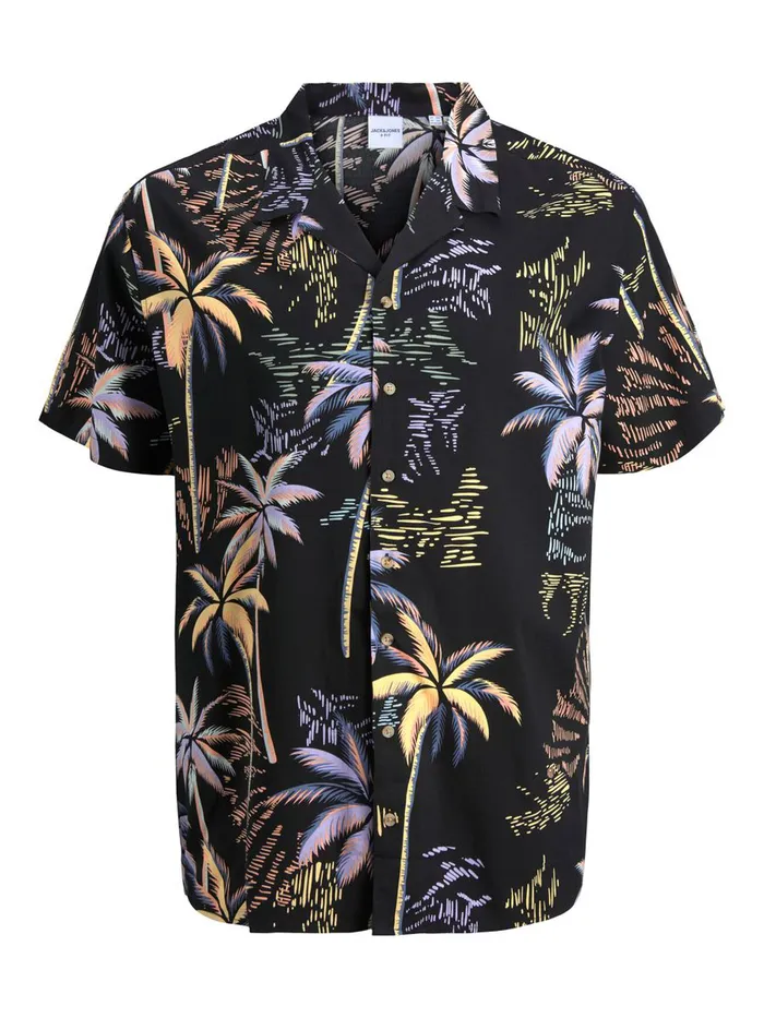 Shirts JACK and JONES Mens TROPICAL RESORT PLUS SIZE SHORT SLEEVED SHIRT Black Tap Shoe Near Me