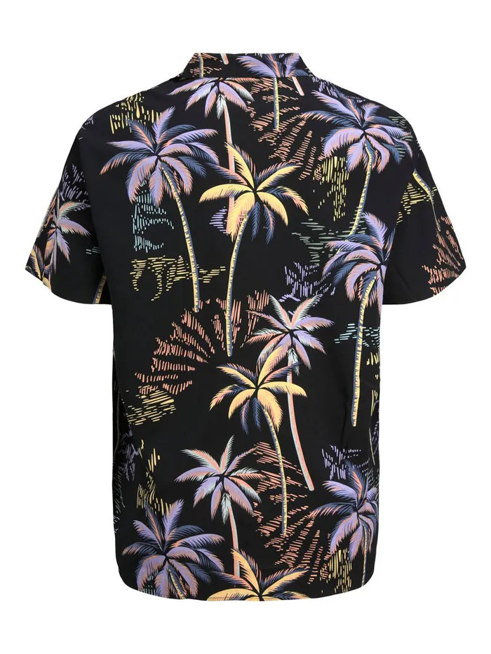 Shirts JACK and JONES Mens TROPICAL RESORT PLUS SIZE SHORT SLEEVED SHIRT Black Tap Shoe Near Me