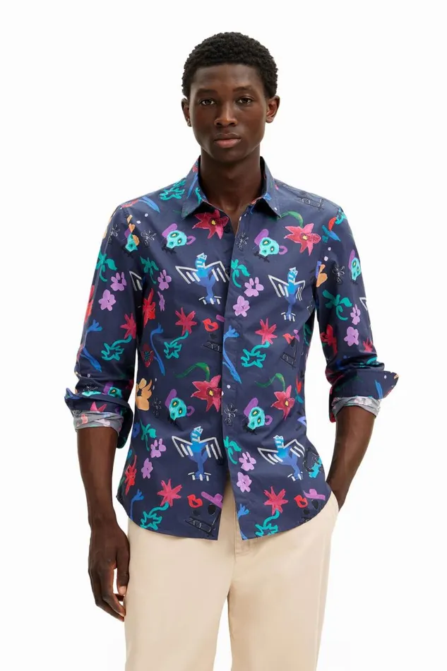 Shirts Men Desigual Floral Print Shirt Blue