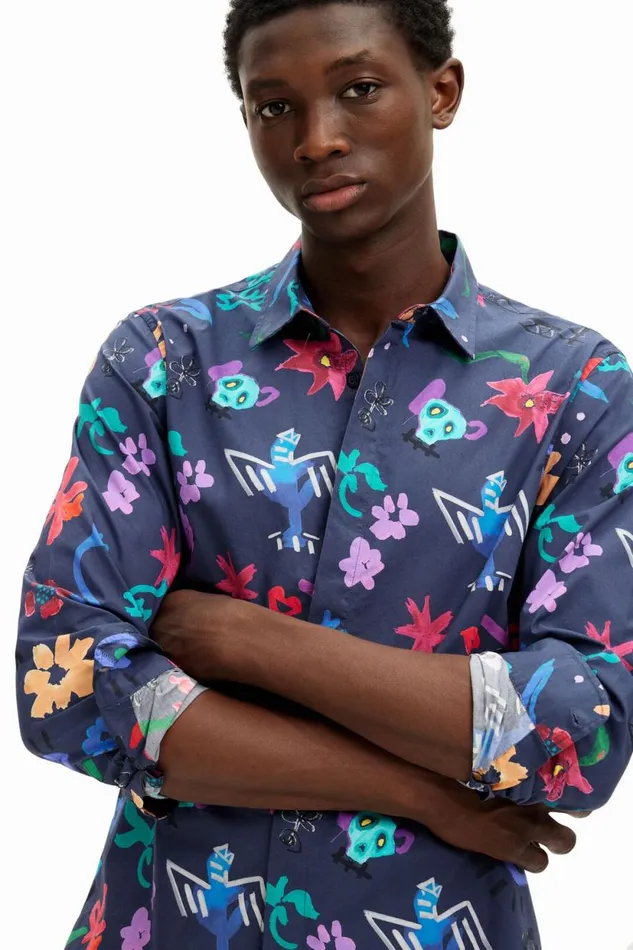 Shirts Men Desigual Floral Print Shirt Blue