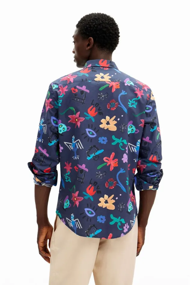 Shirts Men Desigual Floral Print Shirt Blue