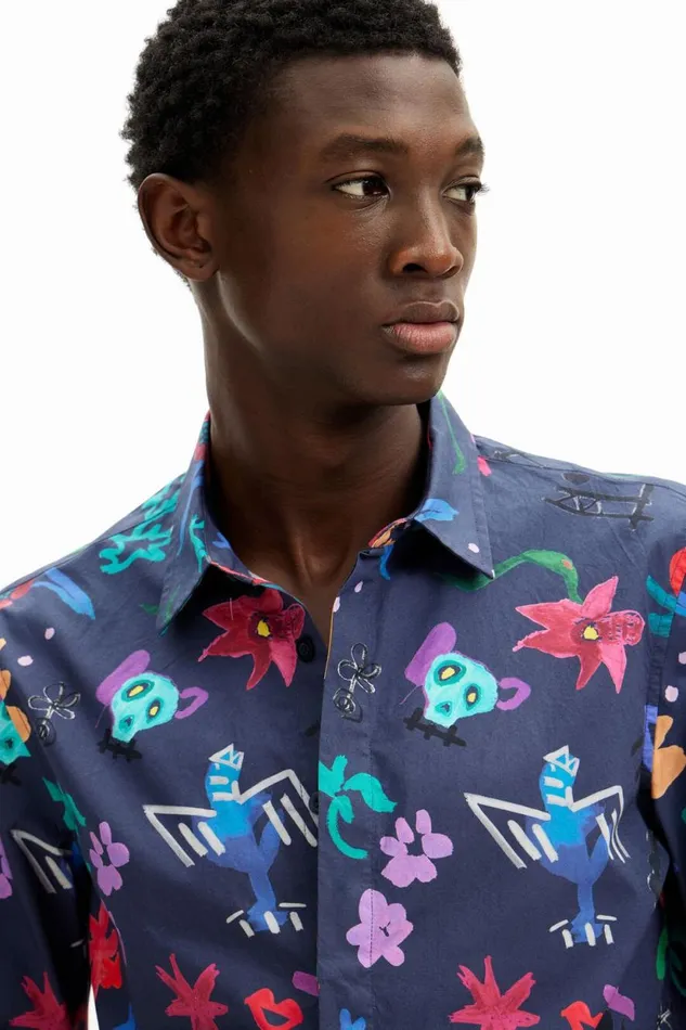 Shirts Men Desigual Floral Print Shirt Blue