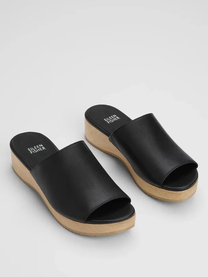 Shoes Women Eileen Fisher Novel Leather Wedge Sandal Black