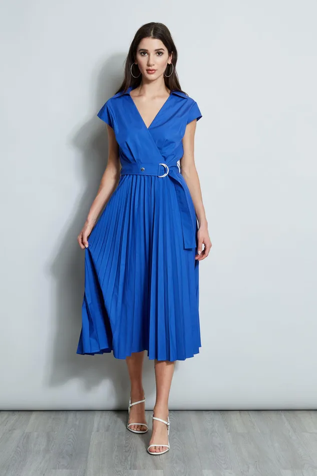 Short Sleeve Dresses Women Elie Tahari Mock Wrap Pleated Shirt Dress SAILOR