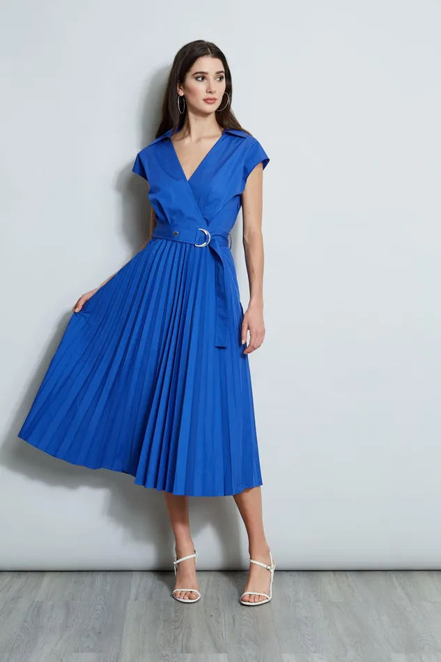 Short Sleeve Dresses Women Elie Tahari Mock Wrap Pleated Shirt Dress SAILOR