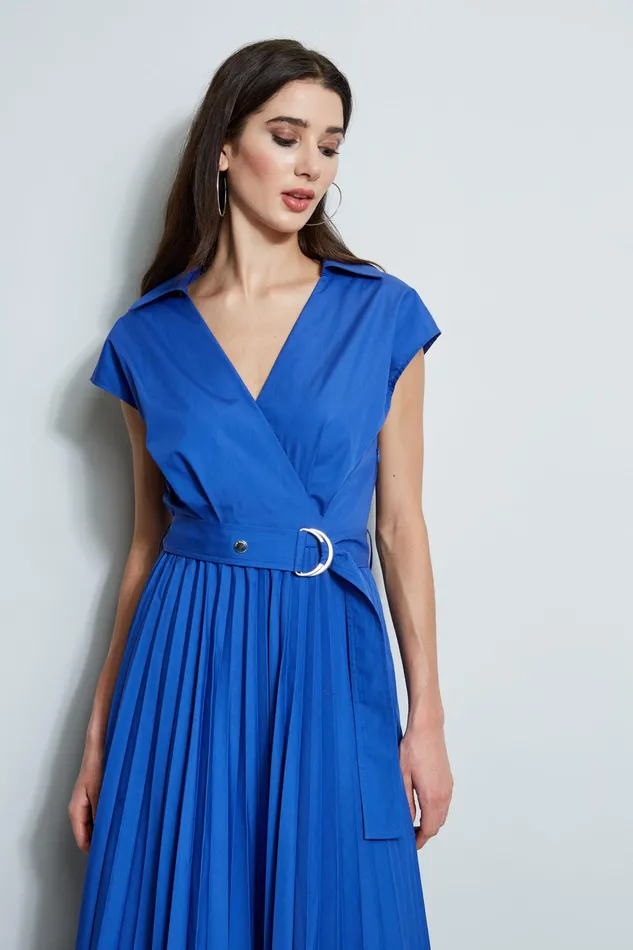 Short Sleeve Dresses Women Elie Tahari Mock Wrap Pleated Shirt Dress SAILOR