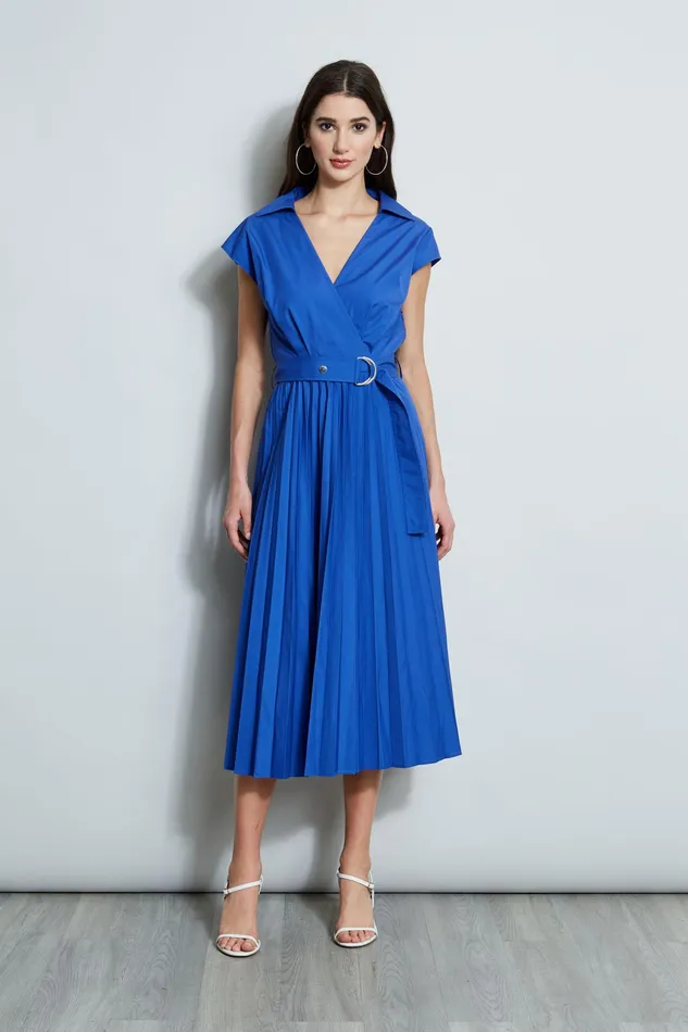 Short Sleeve Dresses Women Elie Tahari Mock Wrap Pleated Shirt Dress SAILOR