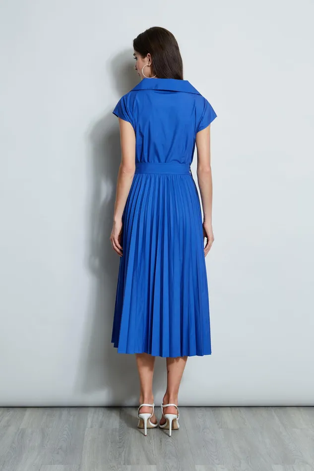 Short Sleeve Dresses Women Elie Tahari Mock Wrap Pleated Shirt Dress SAILOR