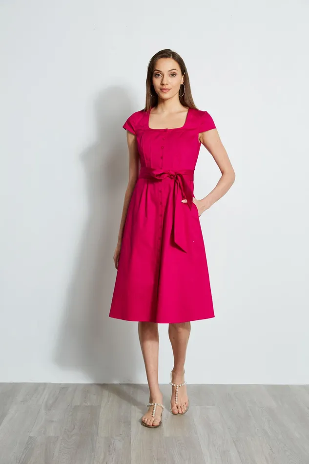 Short Sleeve Dresses Women Elie Tahari Poplin Corset Dress CYCLAMEN