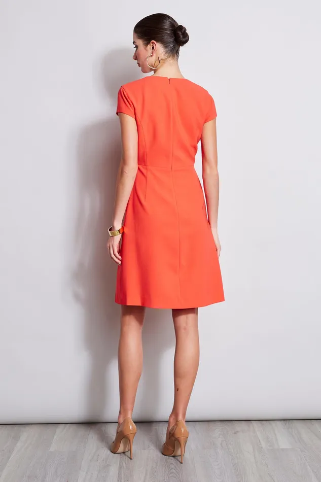 Short Sleeve Dresses Women Elie Tahari Short Sleeve Dart Fit and Flare Dress TOMATO