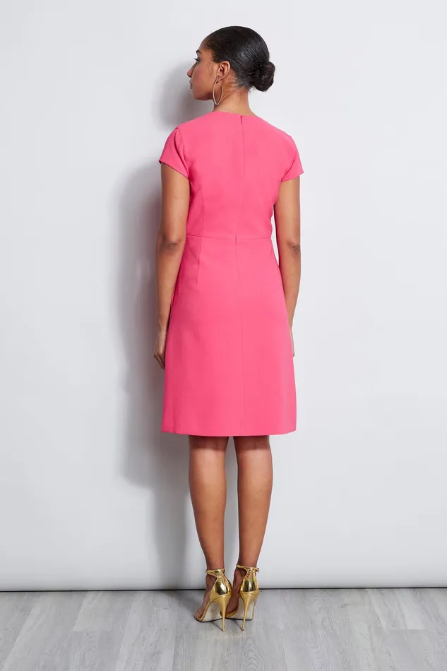 Short Sleeve Dresses Women Elie Tahari Short Sleeve Dart Fit and Flare Dress TROPIC PINK