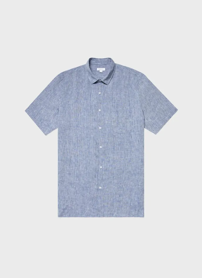 Short Sleeve Linen Shirt Bluestone Melange Men SUNSPEL Shirts