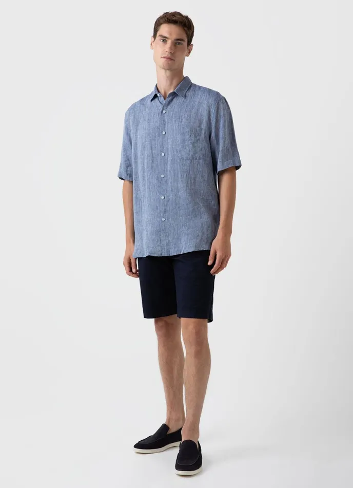 Short Sleeve Linen Shirt Bluestone Melange Men SUNSPEL Shirts