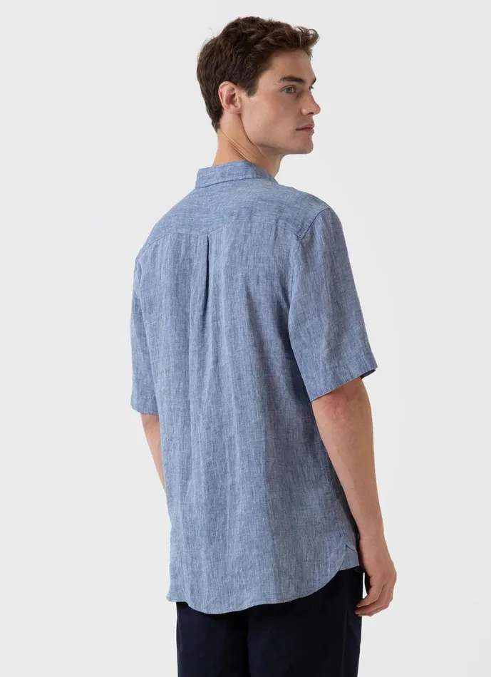 Short Sleeve Linen Shirt Bluestone Melange Men SUNSPEL Shirts