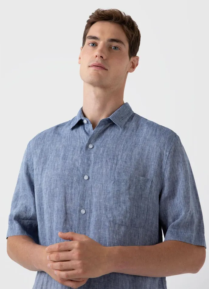 Short Sleeve Linen Shirt Bluestone Melange Men SUNSPEL Shirts