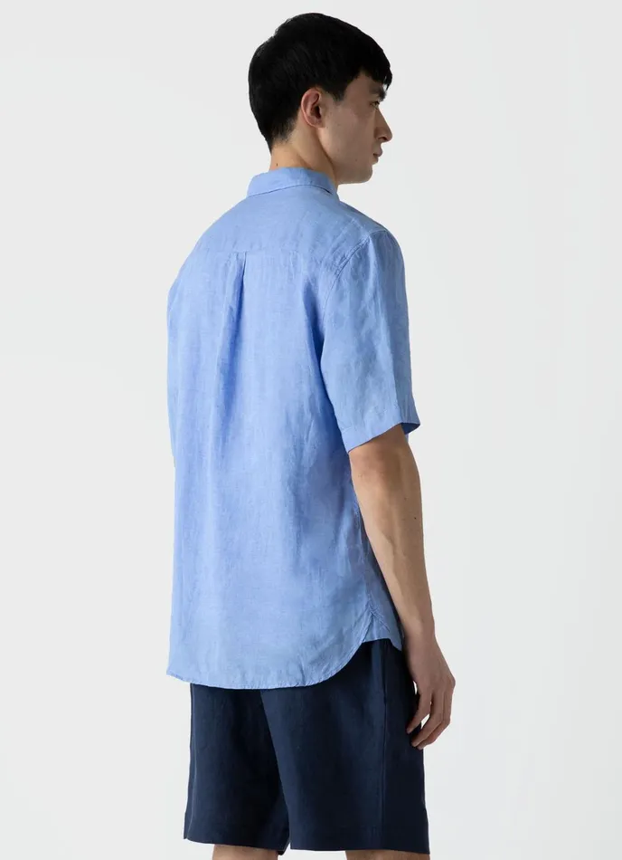 Short Sleeve Linen Shirt Cool Blue Men SUNSPEL Shirts