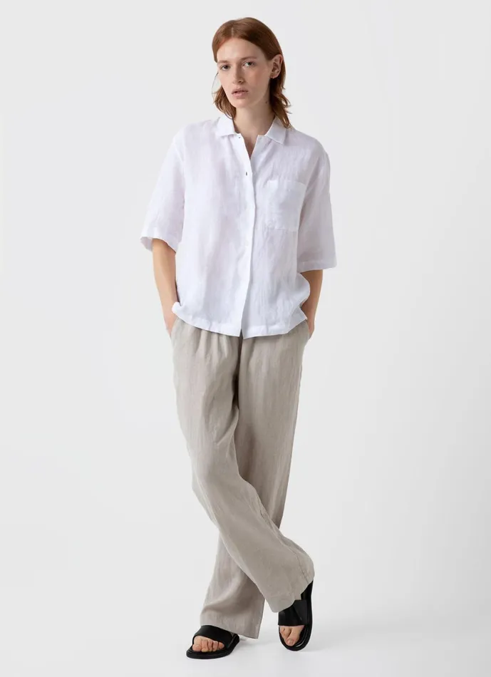Short Sleeve Linen Shirt White Women SUNSPEL Shirts and Blouses
