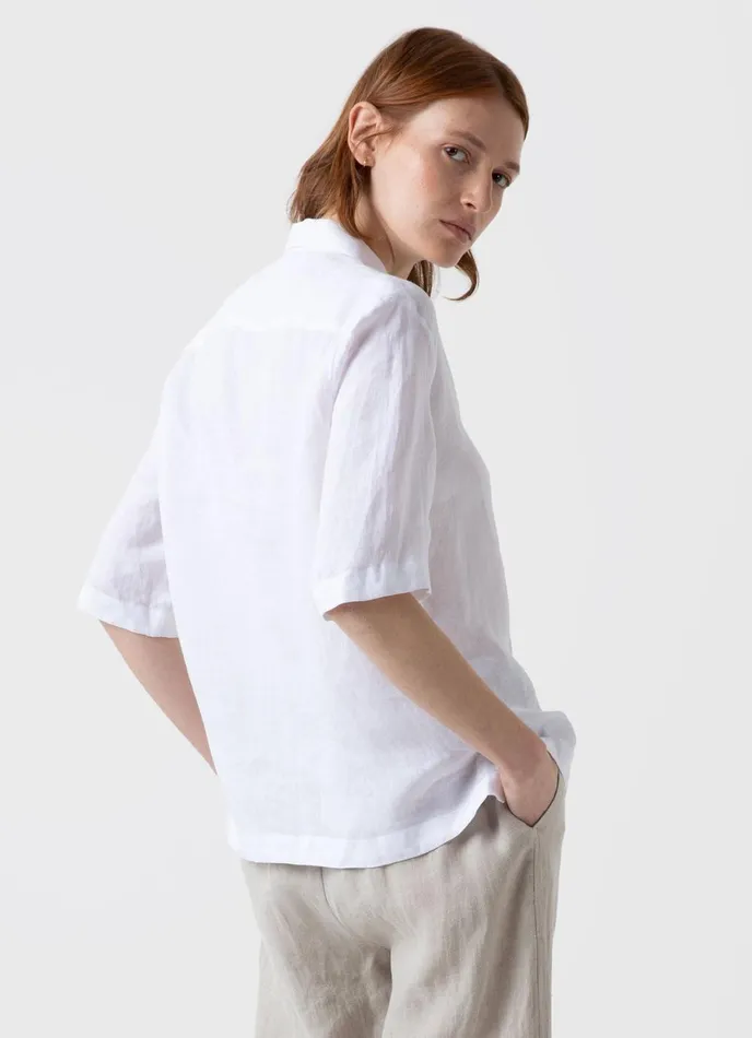Short Sleeve Linen Shirt White Women SUNSPEL Shirts and Blouses