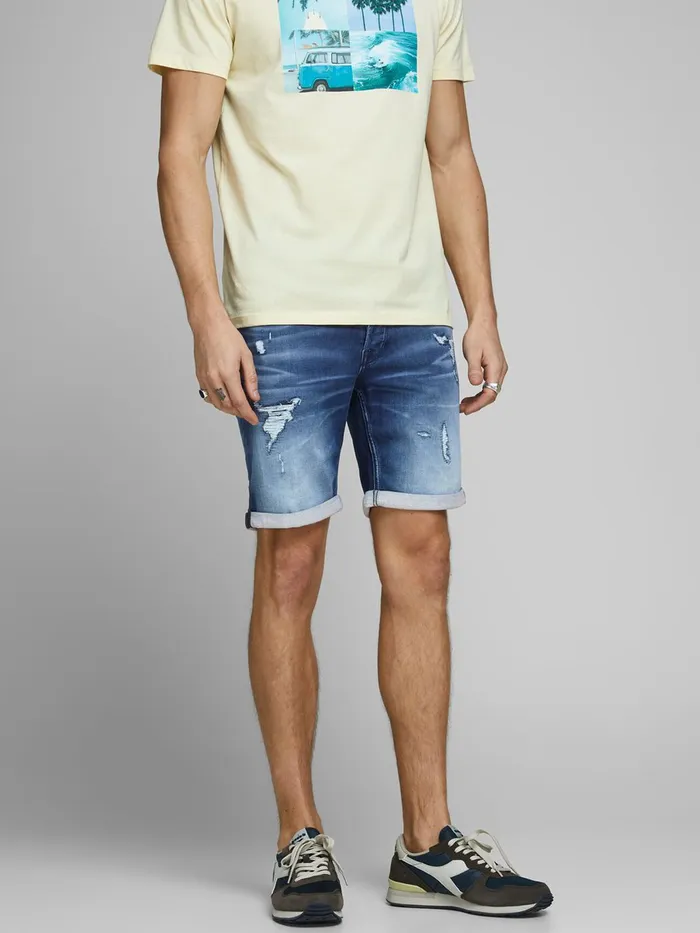 Shorts JACK and JONES Mens RICK ICON GE 007 INDIGO KNIT DENIM SHORTS Blue Blue Denim Casaul Shorts JACK and JONES Mens RICK ICON GE 007 INDIGO KNIT DENIM SHORTS Blue Blue Denim Casaul
