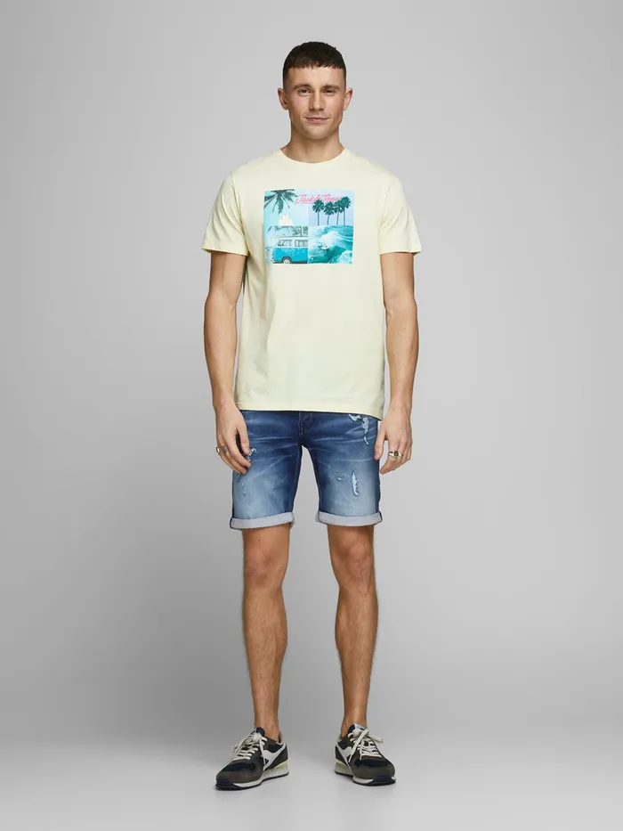 Shorts JACK and JONES Mens RICK ICON GE 007 INDIGO KNIT DENIM SHORTS Blue Blue Denim Casaul