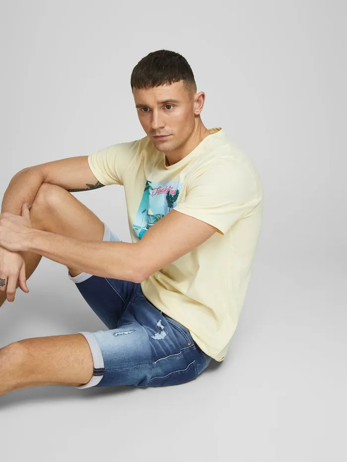 Shorts JACK and JONES Mens RICK ICON GE 007 INDIGO KNIT DENIM SHORTS Blue Blue Denim Casaul
