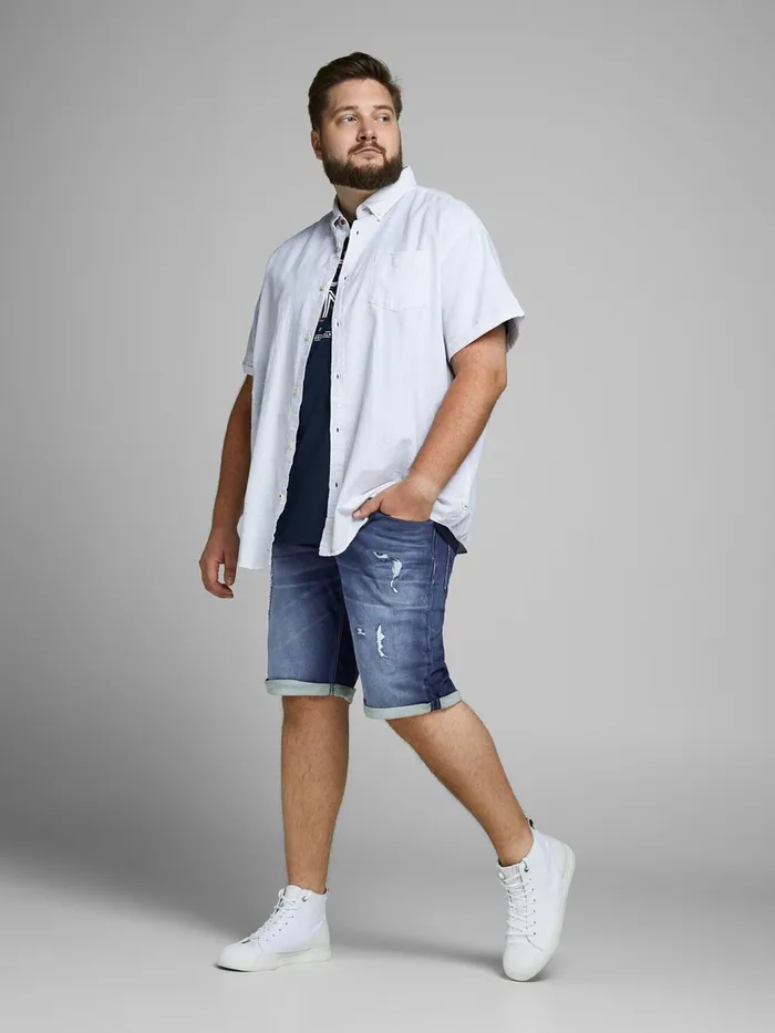 Shorts JACK and JONES Mens RICK ICON INDIGO KNIT PLUS SIZE DENIM SHORTS Blue Blue Denim Casaul