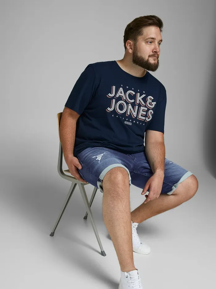 Shorts JACK and JONES Mens RICK ICON INDIGO KNIT PLUS SIZE DENIM SHORTS Blue Blue Denim Casaul