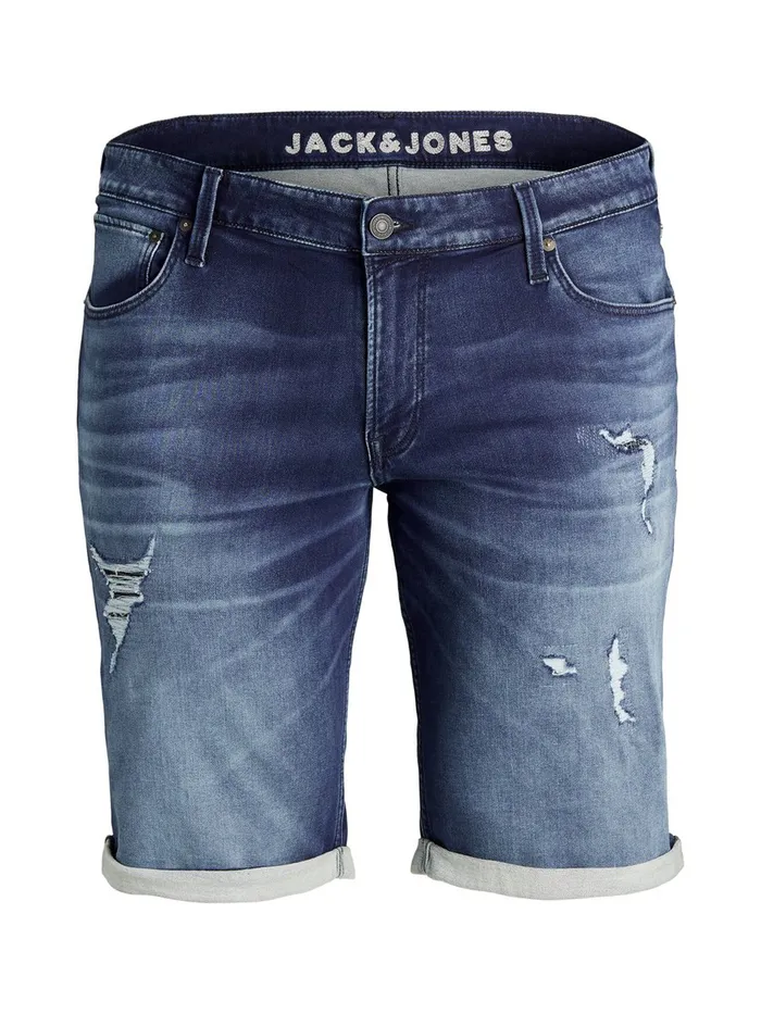 Shorts JACK and JONES Mens RICK ICON INDIGO KNIT PLUS SIZE DENIM SHORTS Blue Blue Denim Casaul