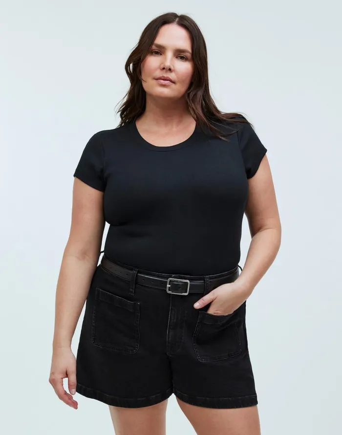 Shorts Women Madewell The Curvy Denim Emmett Short Patch Pocket Edition Sendhurst Wash