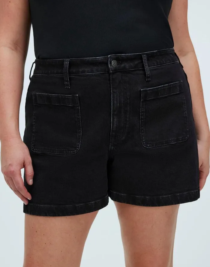 Shorts Women Madewell The Curvy Denim Emmett Short Patch Pocket Edition Sendhurst Wash