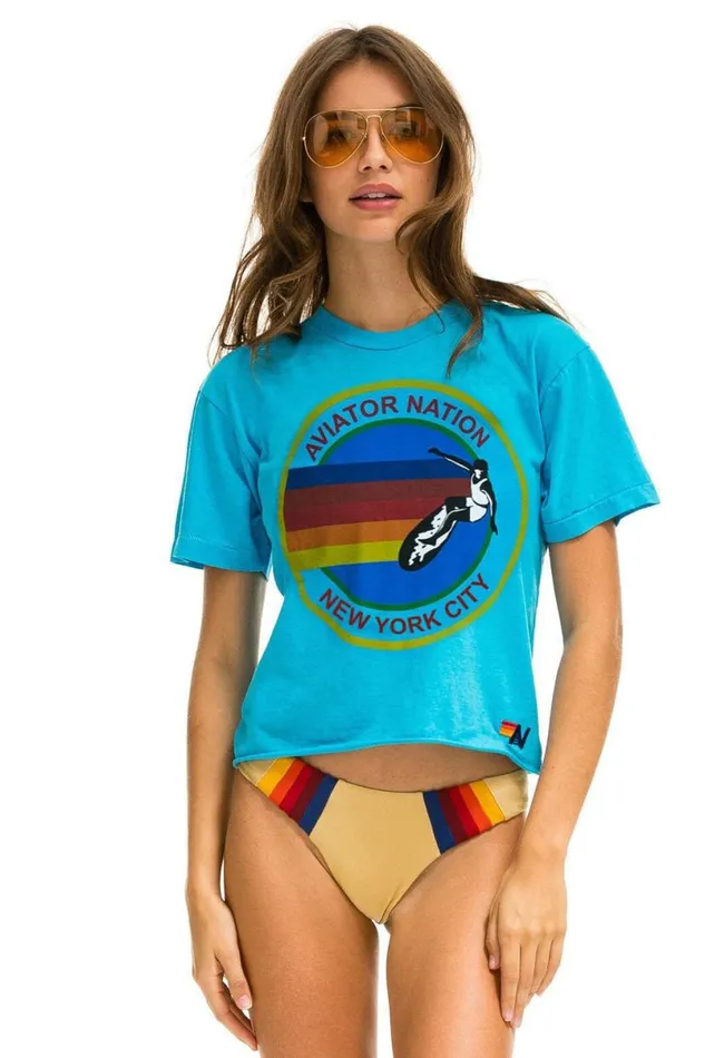 Signature New York City Boyfriend Tee 8211 Neon Blue Women Aviator Nation Tees