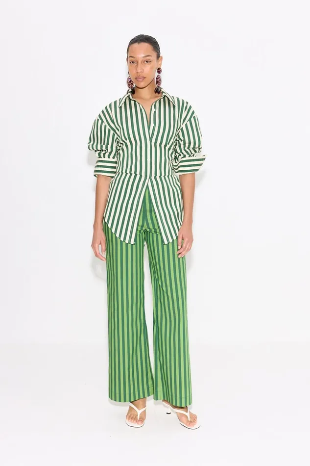 Simon Miller Bottoms Women Pia Striped Poplin Pant In Gummy GreenMoss Cotton