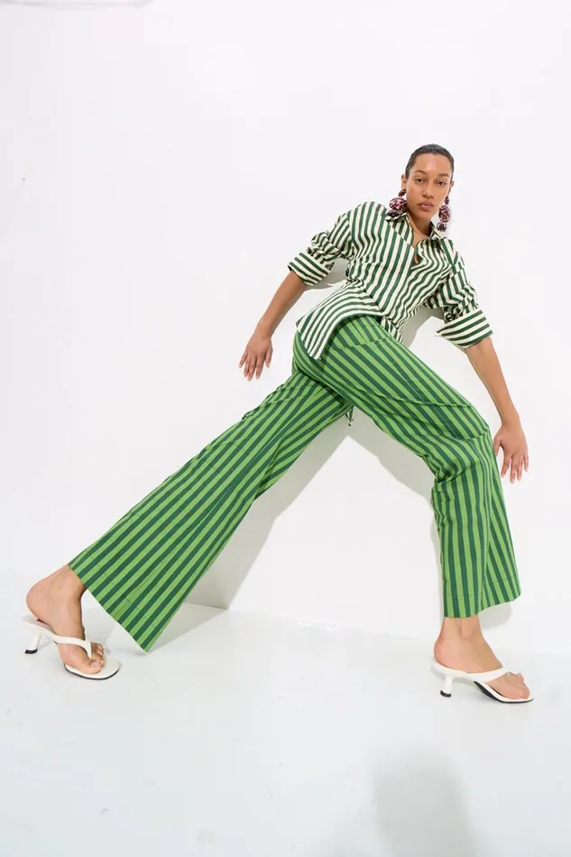 Simon Miller Bottoms Women Pia Striped Poplin Pant In Gummy GreenMoss Cotton Simon Miller Bottoms Women Pia Striped Poplin Pant In Gummy GreenMoss Cotton