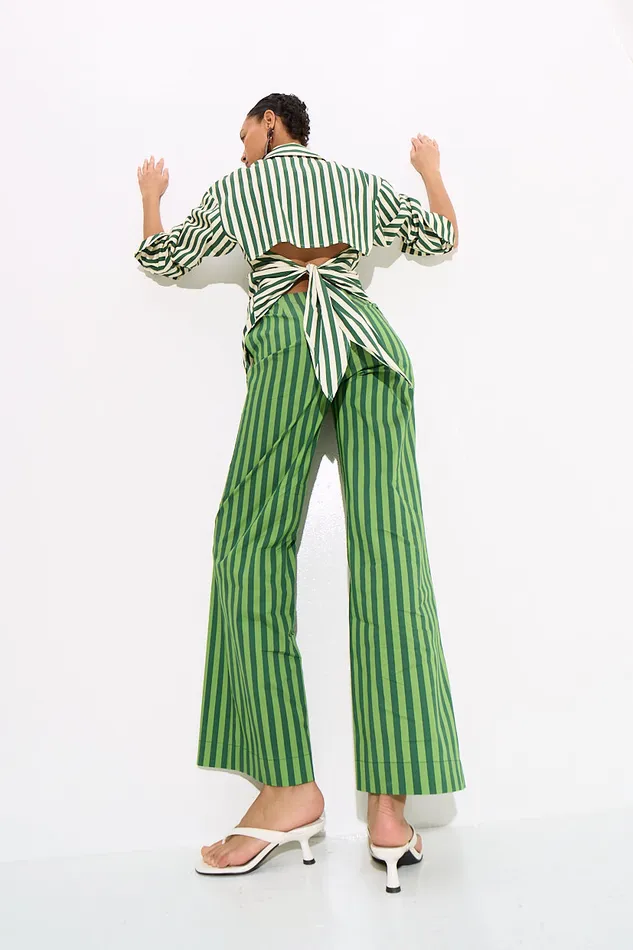 Simon Miller Bottoms Women Pia Striped Poplin Pant In Gummy GreenMoss Cotton Simon Miller Bottoms Women Pia Striped Poplin Pant In Gummy GreenMoss Cotton