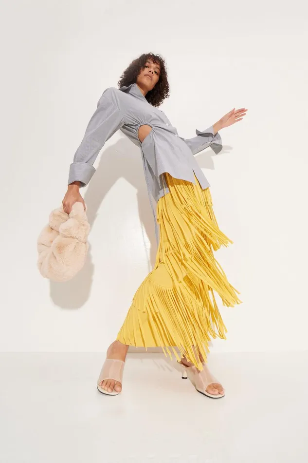 Simon Miller Bottoms Women Za Za Knit Fringe Skirt In Butter Simon Miller Bottoms Women Za Za Knit Fringe Skirt In Butter