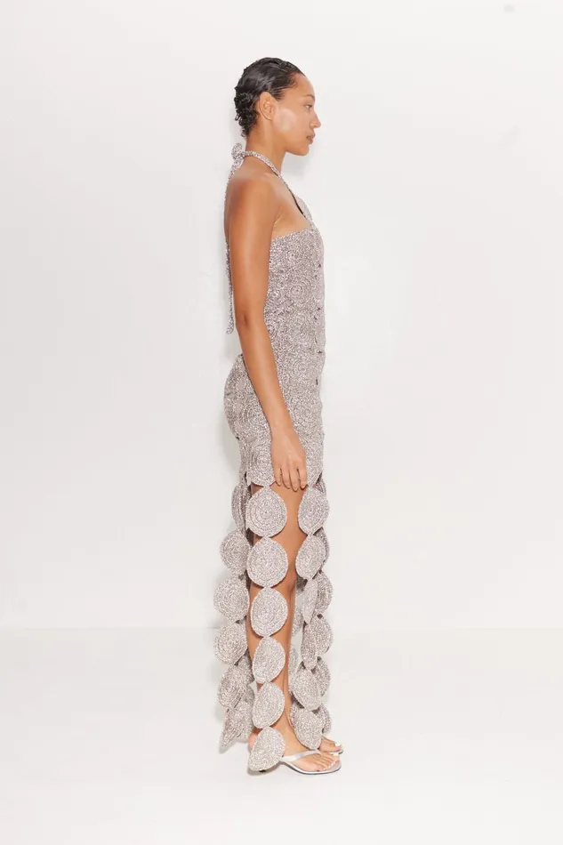 Simon Miller Dresses Women Beep Beep Dress In Satellite Silver Hand Knit Lurex Crochet