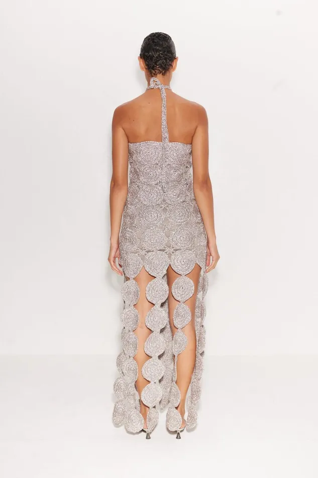 Simon Miller Dresses Women Beep Beep Dress In Satellite Silver Hand Knit Lurex Crochet