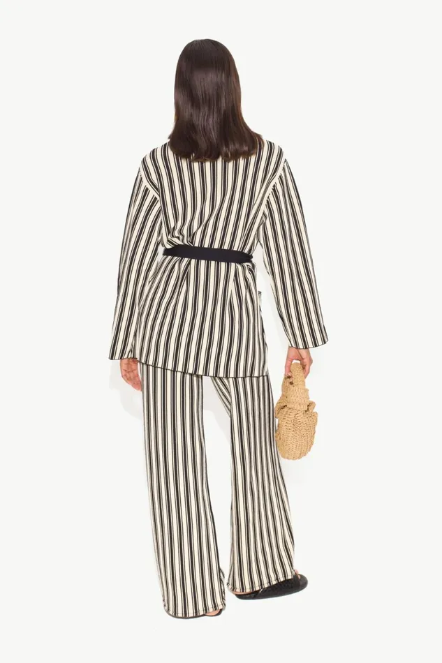 Simon Miller Sweaters Women Max Belted Knit Cardigan In BlackRice Flour Stripe Simon Miller Sweaters Women Max Belted Knit Cardigan In BlackRice Flour Stripe