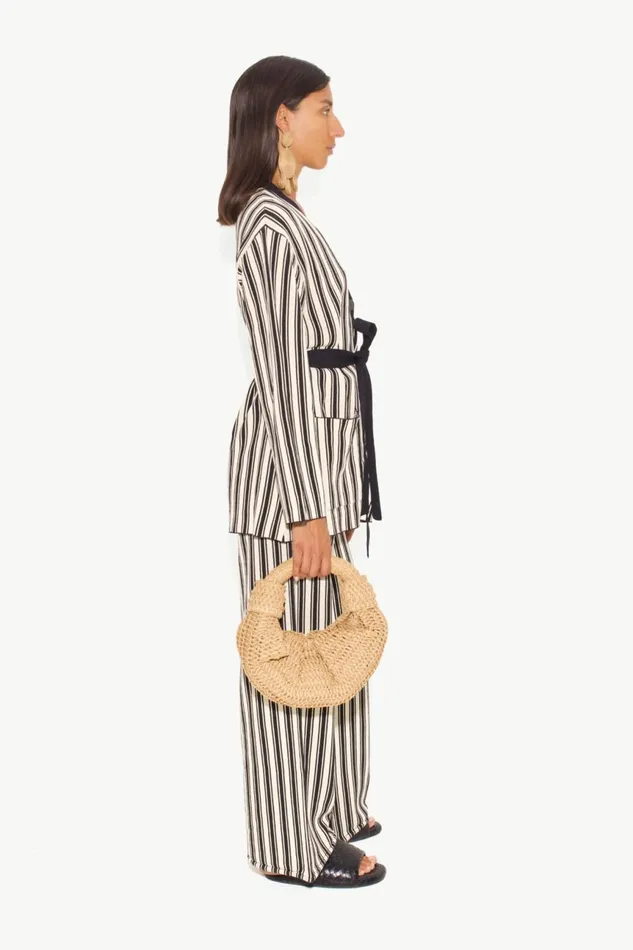 Simon Miller Sweaters Women Max Belted Knit Cardigan In BlackRice Flour Stripe Simon Miller Sweaters Women Max Belted Knit Cardigan In BlackRice Flour Stripe