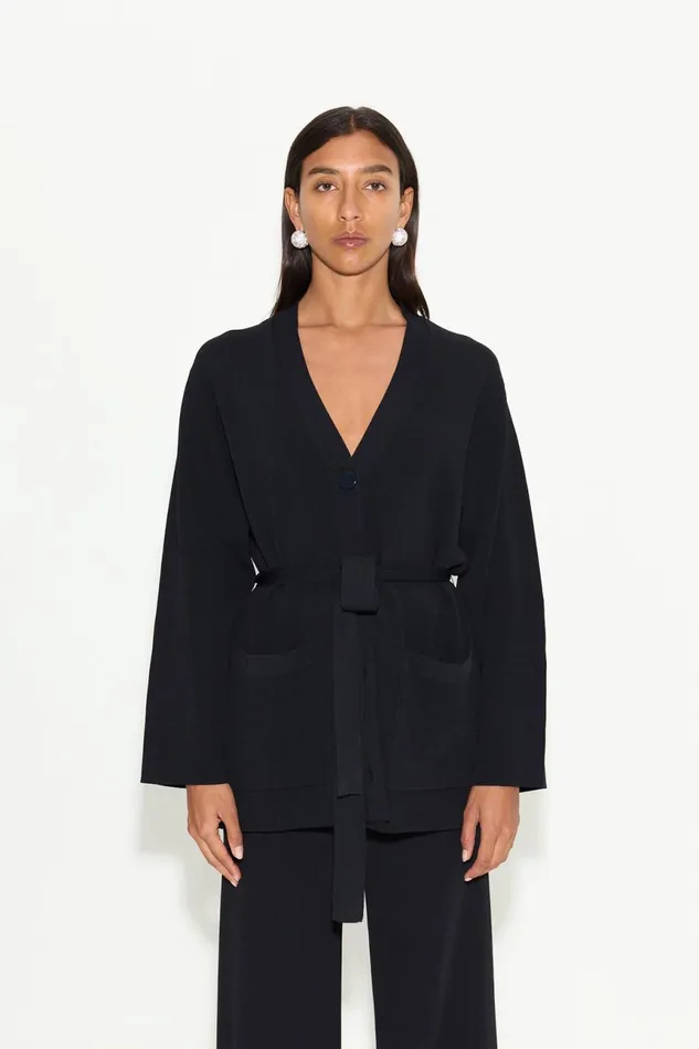 Simon Miller Tops Women Max Belted Knit Cardigan In Black