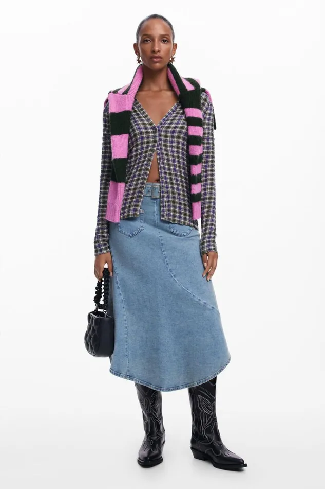 Skirts And Shorts Women Desigual Asymmetric Denim Skirt Blue