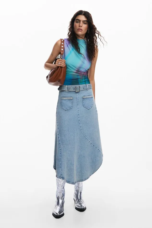 Skirts And Shorts Women Desigual Asymmetric Denim Skirt Blue
