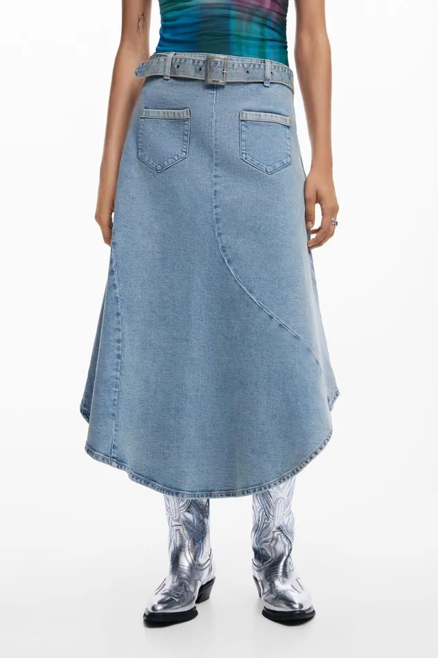 Skirts And Shorts Women Desigual Asymmetric Denim Skirt Blue