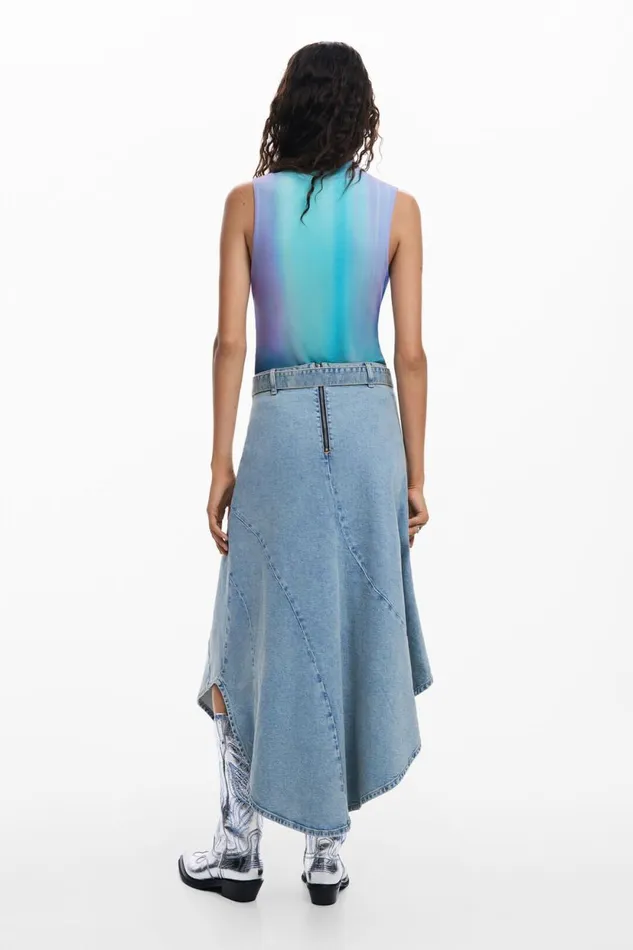 Skirts And Shorts Women Desigual Asymmetric Denim Skirt Blue