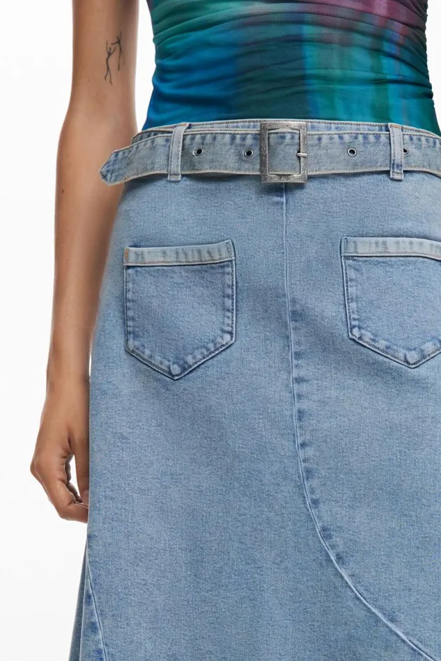 Skirts And Shorts Women Desigual Asymmetric Denim Skirt Blue