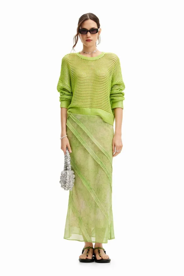 Skirts And Shorts Women Desigual Floral Lace Midi Skirt Green